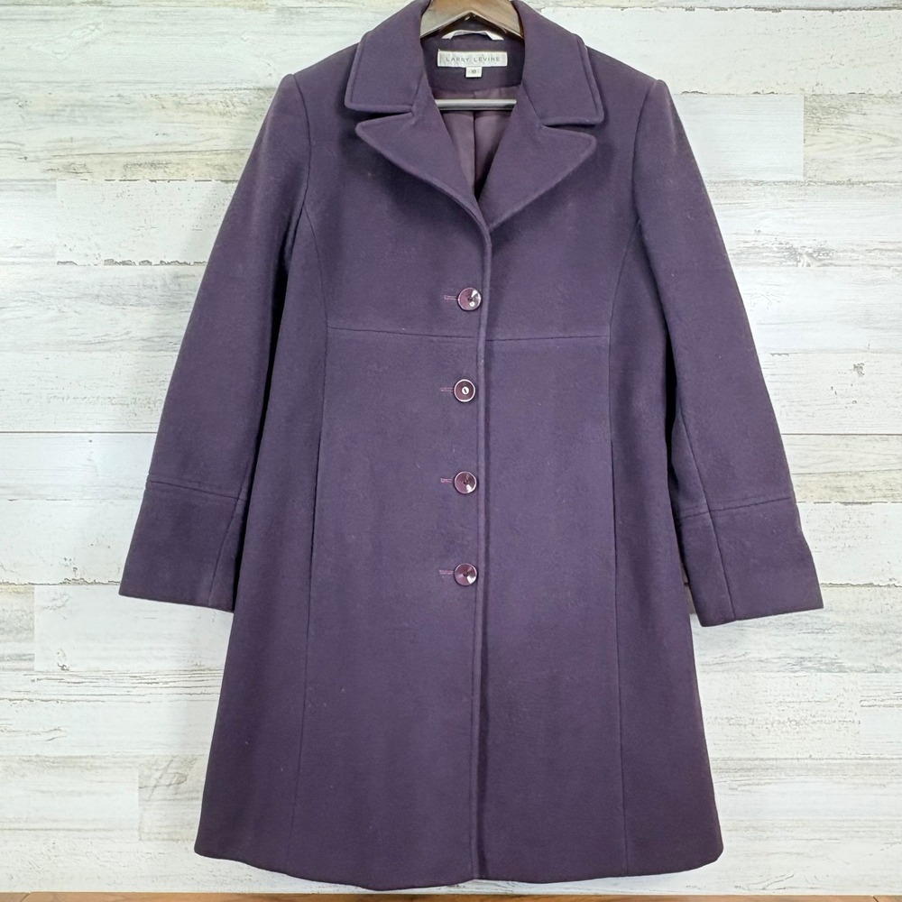 Larry Levine‎ Women's Long Plum Purple Wool Blend Pea Coat Size 10 Style 08799M